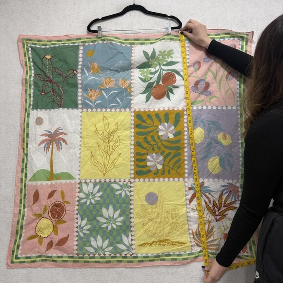 Botanical Patchwork Scarf/Art Cloth embroidered Colorful Fruit Floral Wall Decor - Picture 2 of 5